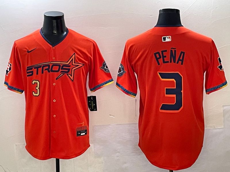 Men Houston Astros #3 Pena Orange Five generation Joint Name Nike 2025 MLB Jersey style 3